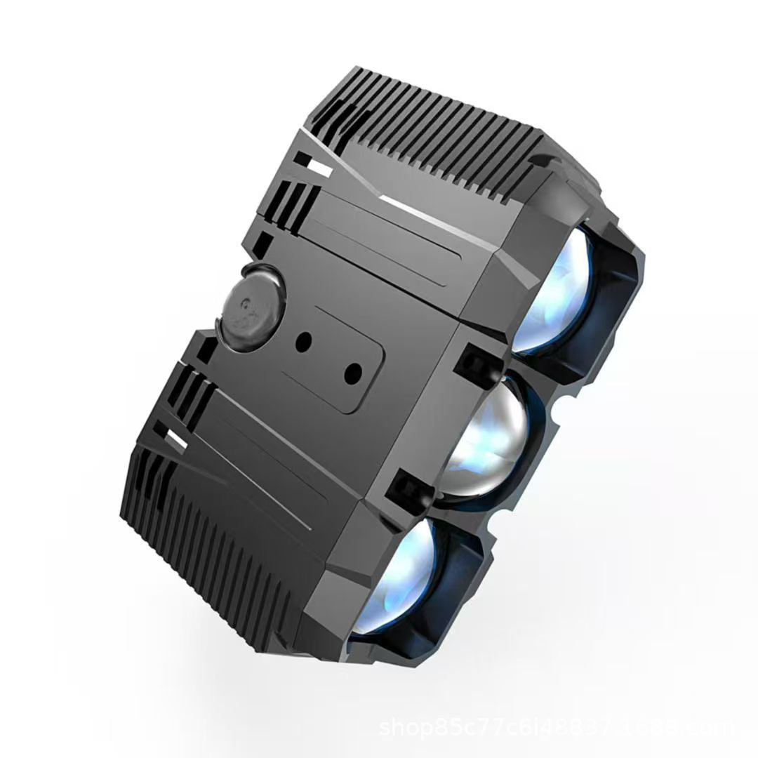 Car grille lights, three-lens LED spotlights, motorcycle headlights (high and low beams), waterproof dual-color blue film spotlights.
