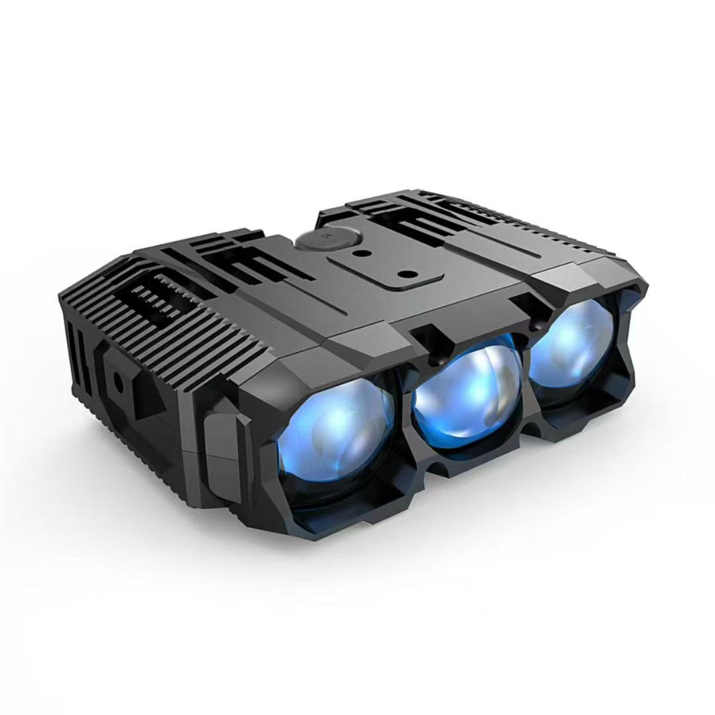 Car grille lights, three-lens LED spotlights, motorcycle headlights (high and low beams), waterproof dual-color blue film spotlights.