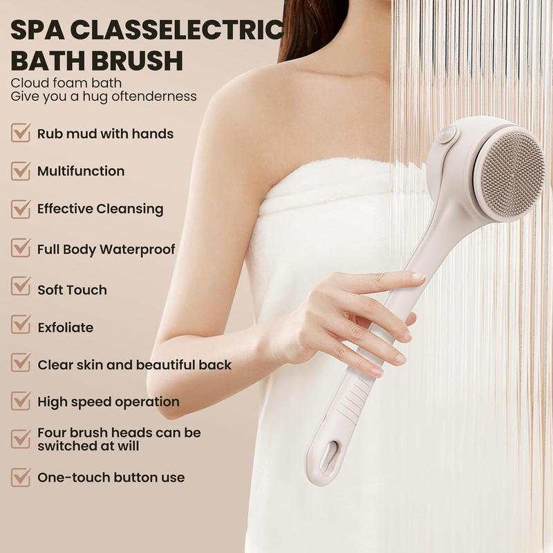 Electric body brush, waterproof long double-handled powered body brush