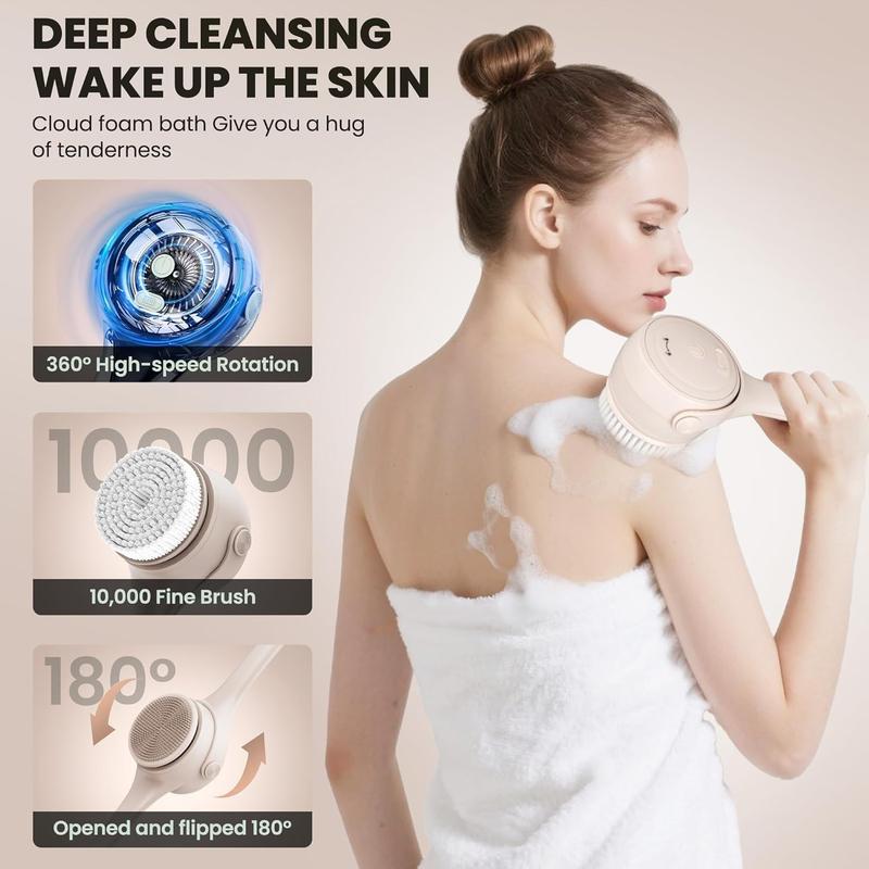 Electric body brush, waterproof long double-handled powered body brush