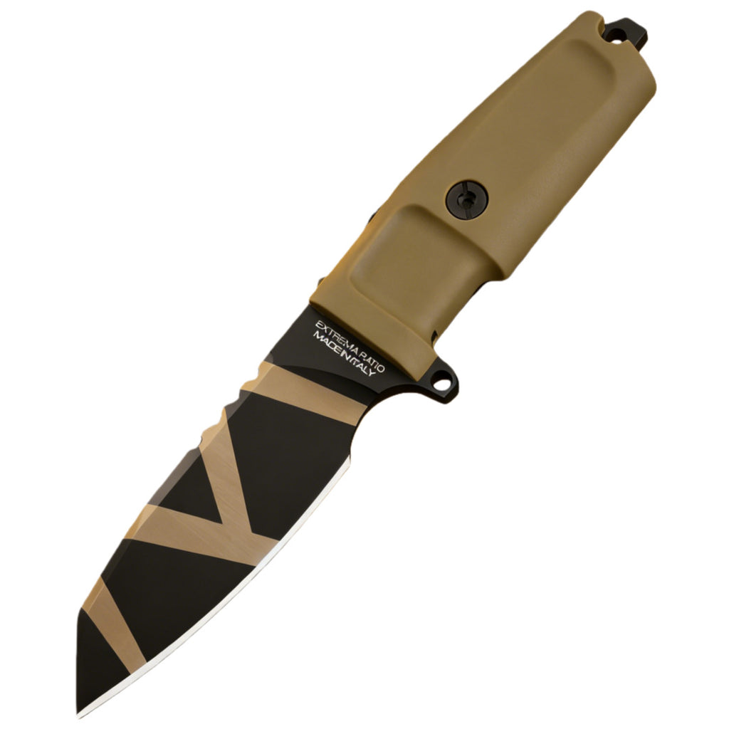 Compact tactical straight knife for camping, adventure, and outdoor use.