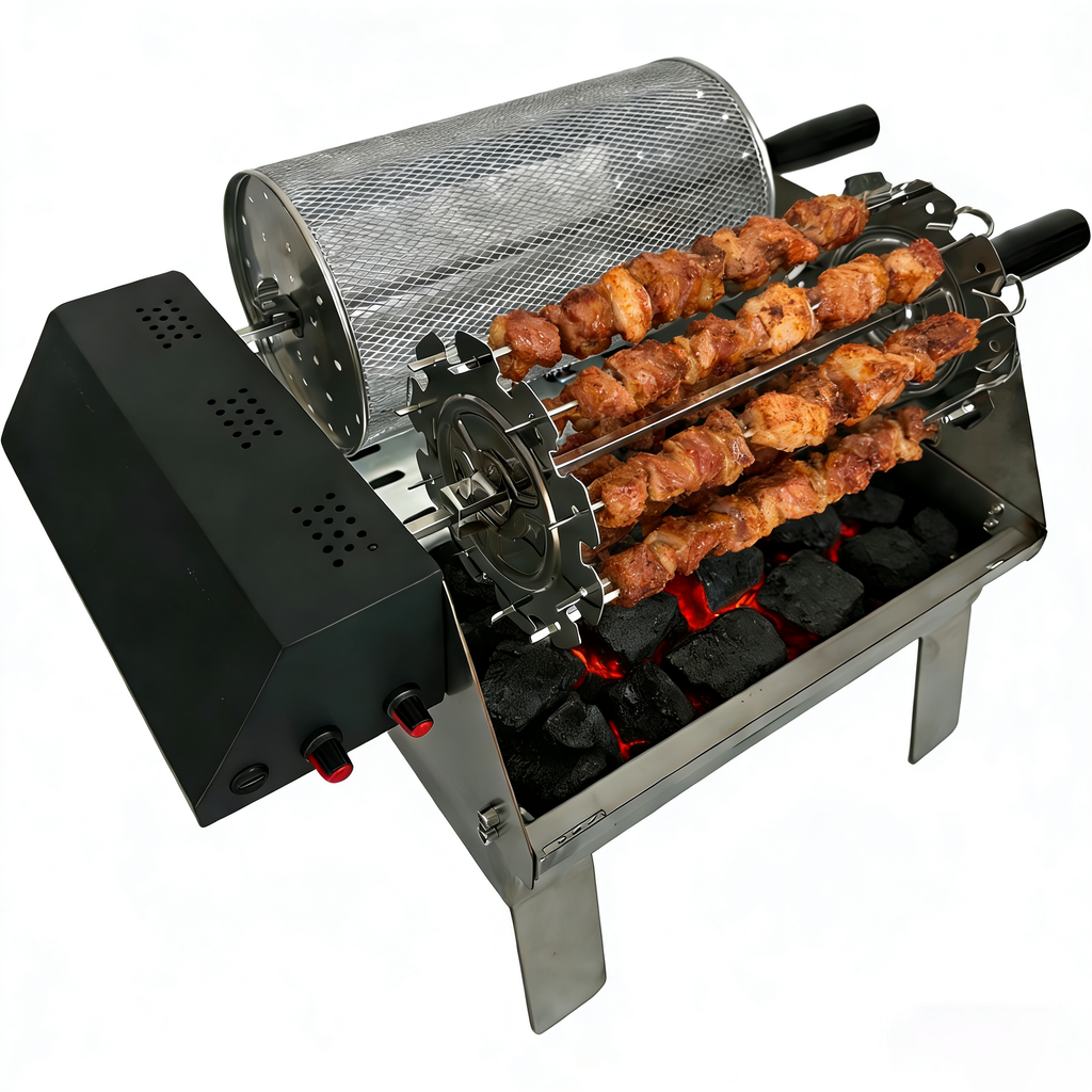 Large capacity dual-head portable barbecue grill