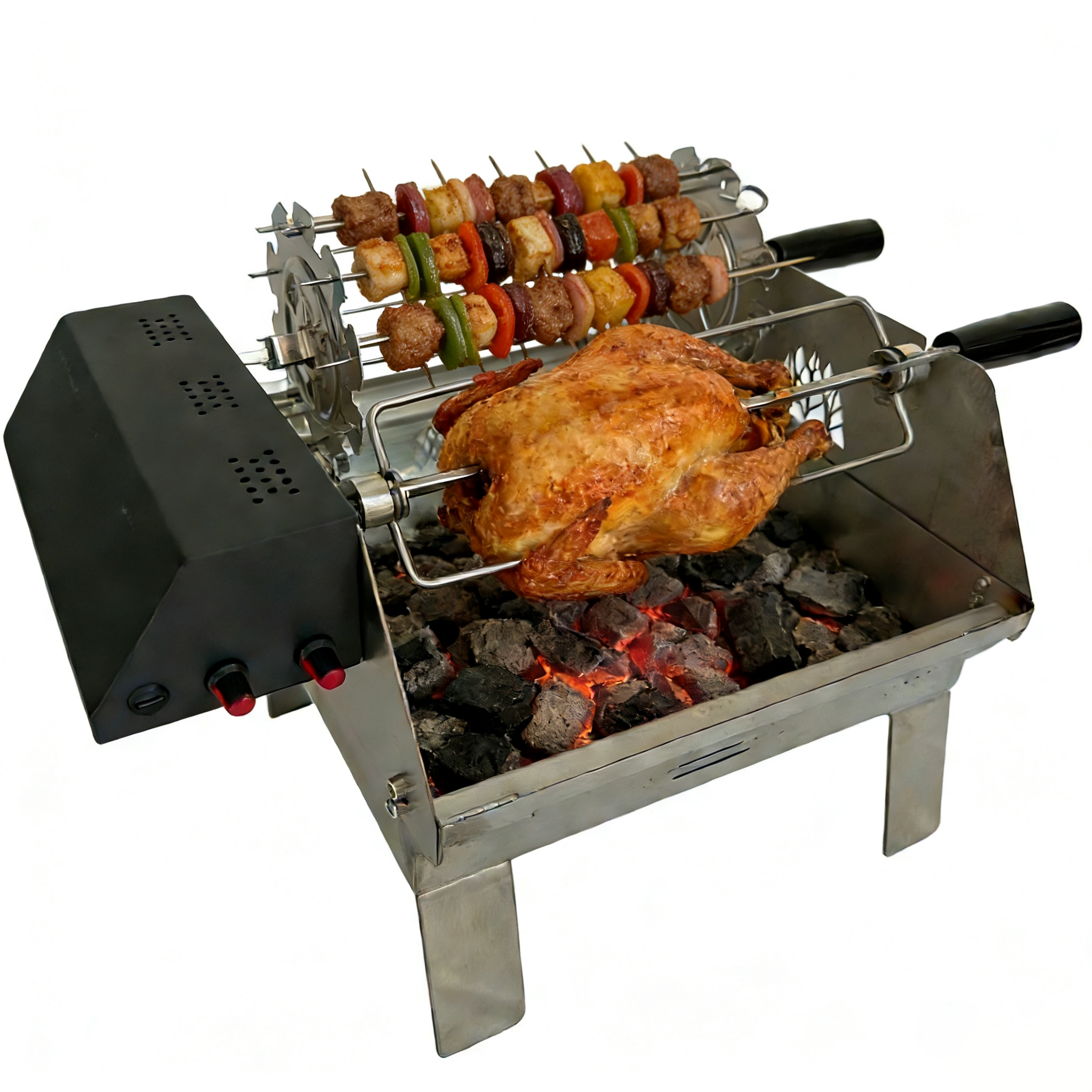 Large capacity dual-head portable barbecue grill