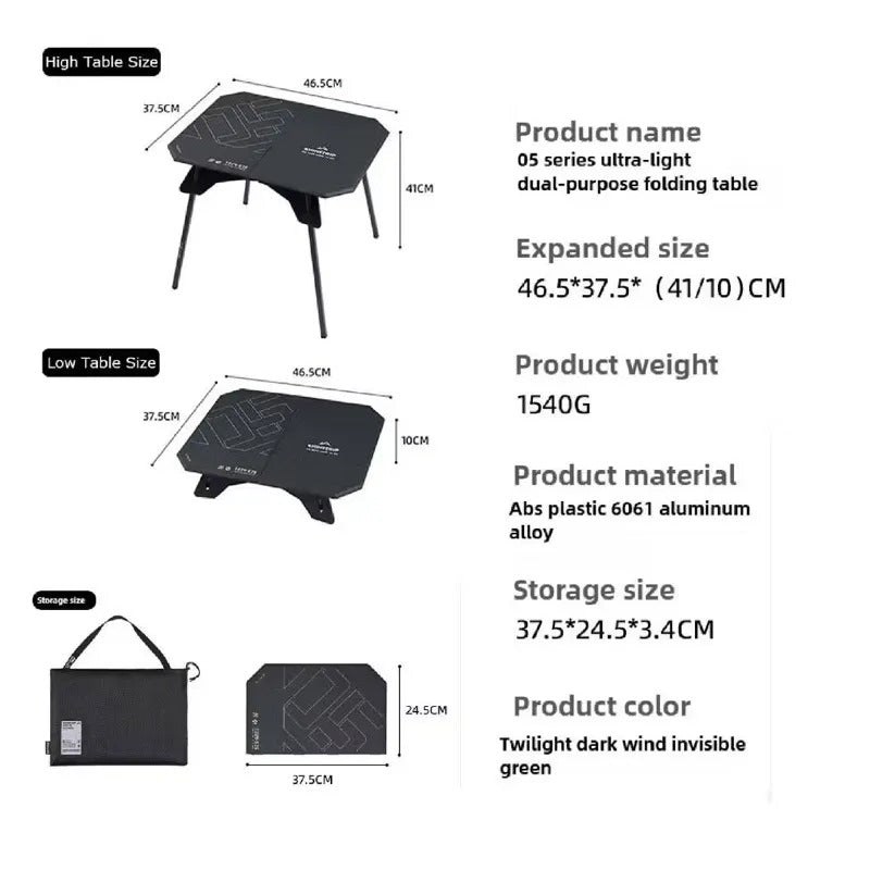 Ultralight dual-purpose tactical camping folding table
