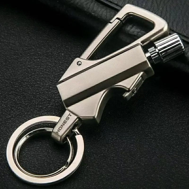 3-In-1 Cool Lighter Keychain Bottle Opener, Outdoor Fire Starter,Portable Refillable Lighter with hook,for Hiking Camping,Daily Use multiple key