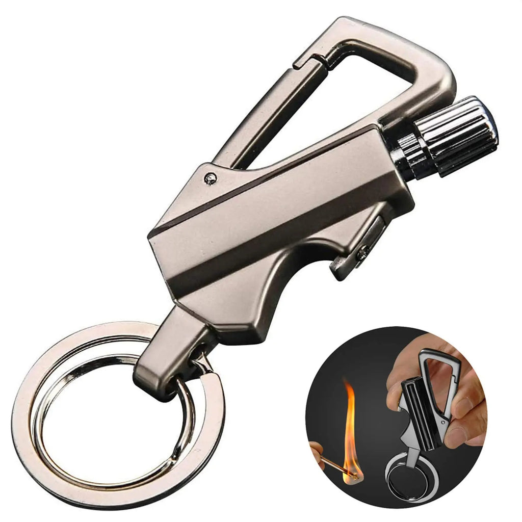 3-In-1 Cool Lighter Keychain Bottle Opener, Outdoor Fire Starter,Portable Refillable Lighter with hook,for Hiking Camping,Daily Use multiple key