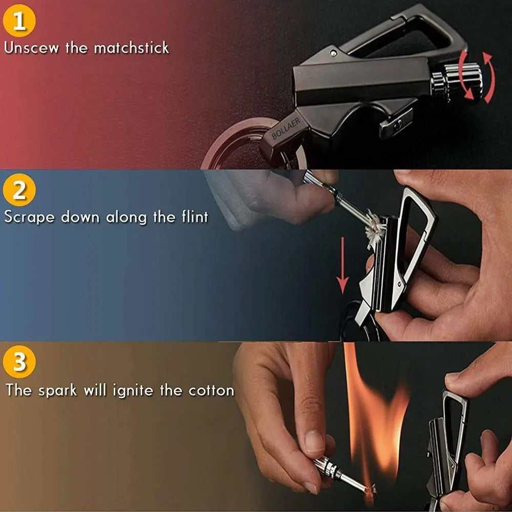 3-In-1 Cool Lighter Keychain Bottle Opener, Outdoor Fire Starter,Portable Refillable Lighter with hook,for Hiking Camping,Daily Use multiple key