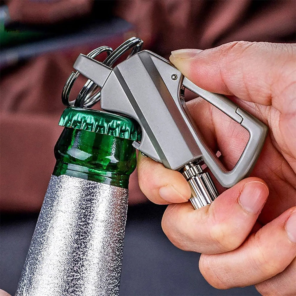 3-In-1 Cool Lighter Keychain Bottle Opener, Outdoor Fire Starter,Portable Refillable Lighter with hook,for Hiking Camping,Daily Use multiple key