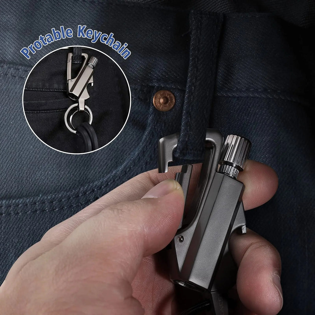 3-In-1 Cool Lighter Keychain Bottle Opener, Outdoor Fire Starter,Portable Refillable Lighter with hook,for Hiking Camping,Daily Use multiple key