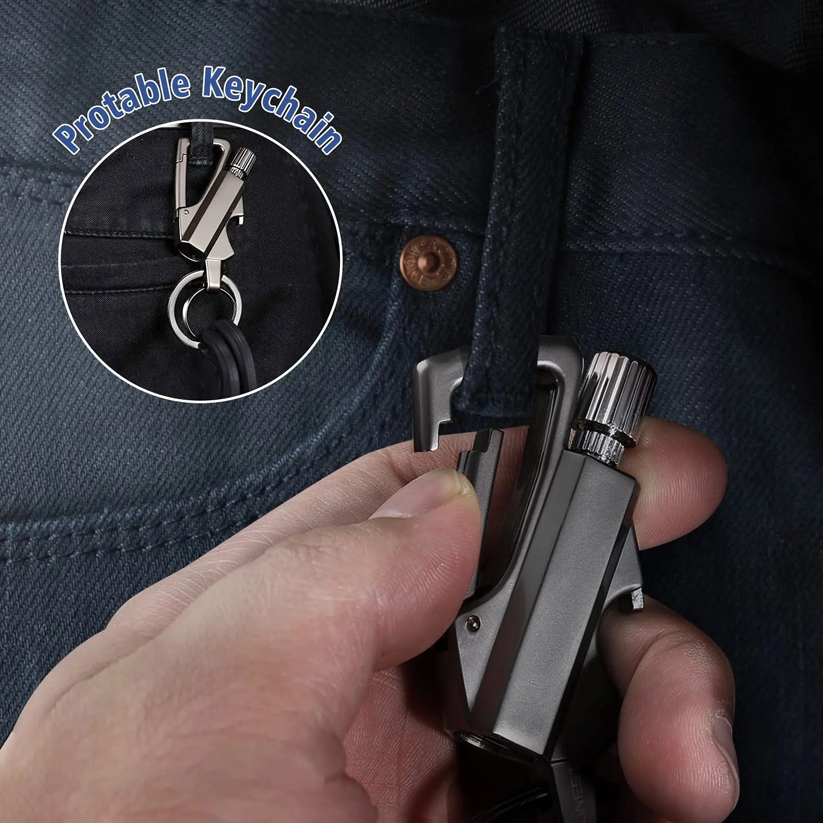 3-In-1 Cool Lighter Keychain Bottle Opener, Outdoor Fire Starter,Portable Refillable Lighter with hook,for Hiking Camping,Daily Use multiple key