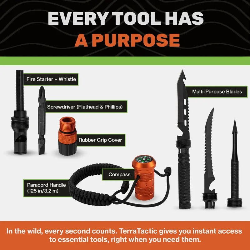 Multi-functional survival trekking pole - Adjustable trekking pole with built-in outdoor emergency tools, suitable for camping and hiking.