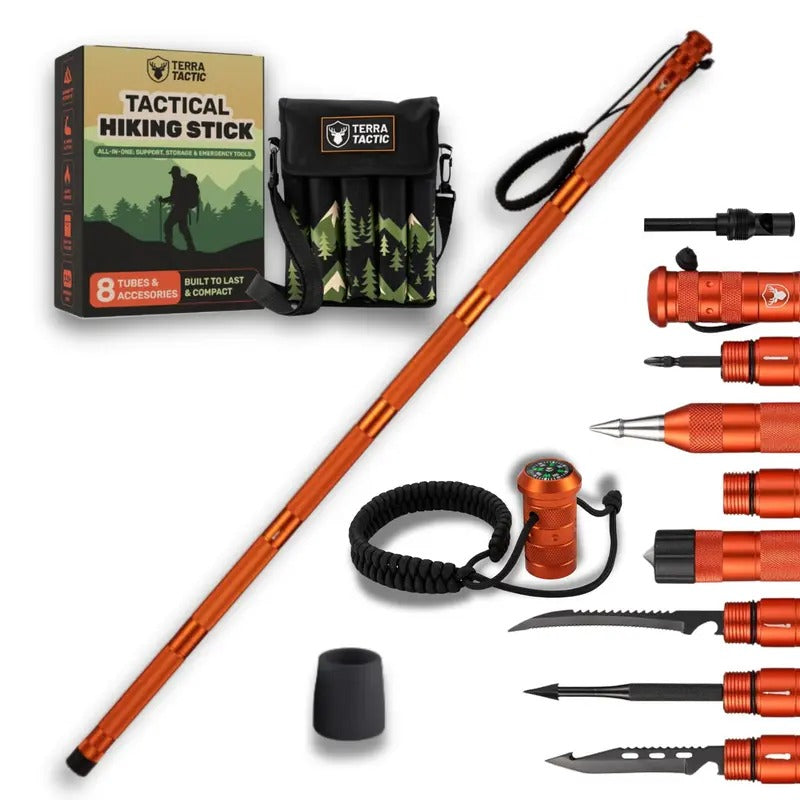 Multi-functional survival trekking pole - Adjustable trekking pole with built-in outdoor emergency tools, suitable for camping and hiking.