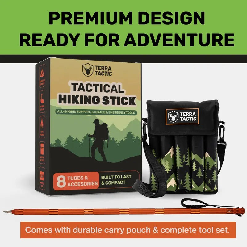 Multi-functional survival trekking pole - Adjustable trekking pole with built-in outdoor emergency tools, suitable for camping and hiking.