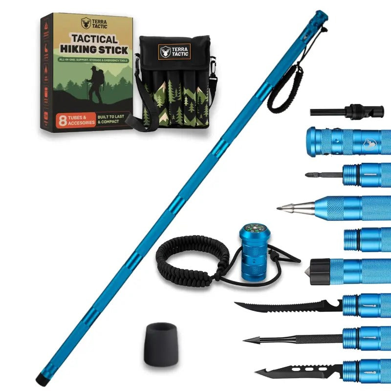 Multi-functional survival trekking pole - Adjustable trekking pole with built-in outdoor emergency tools, suitable for camping and hiking.
