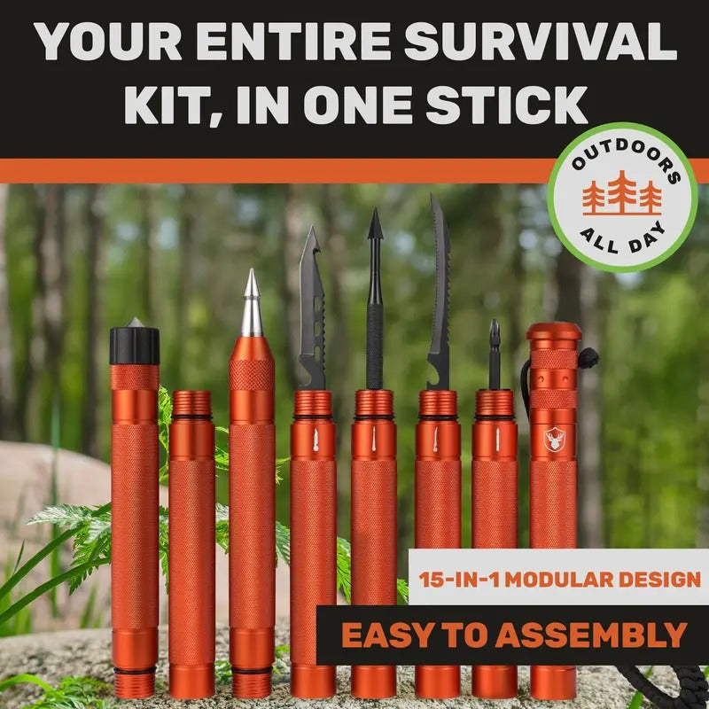 Multi-functional survival trekking pole - Adjustable trekking pole with built-in outdoor emergency tools, suitable for camping and hiking.