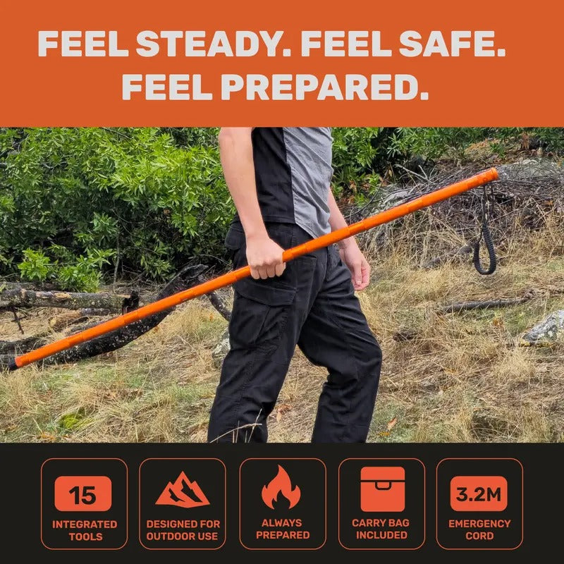 Multi-functional survival trekking pole - Adjustable trekking pole with built-in outdoor emergency tools, suitable for camping and hiking.