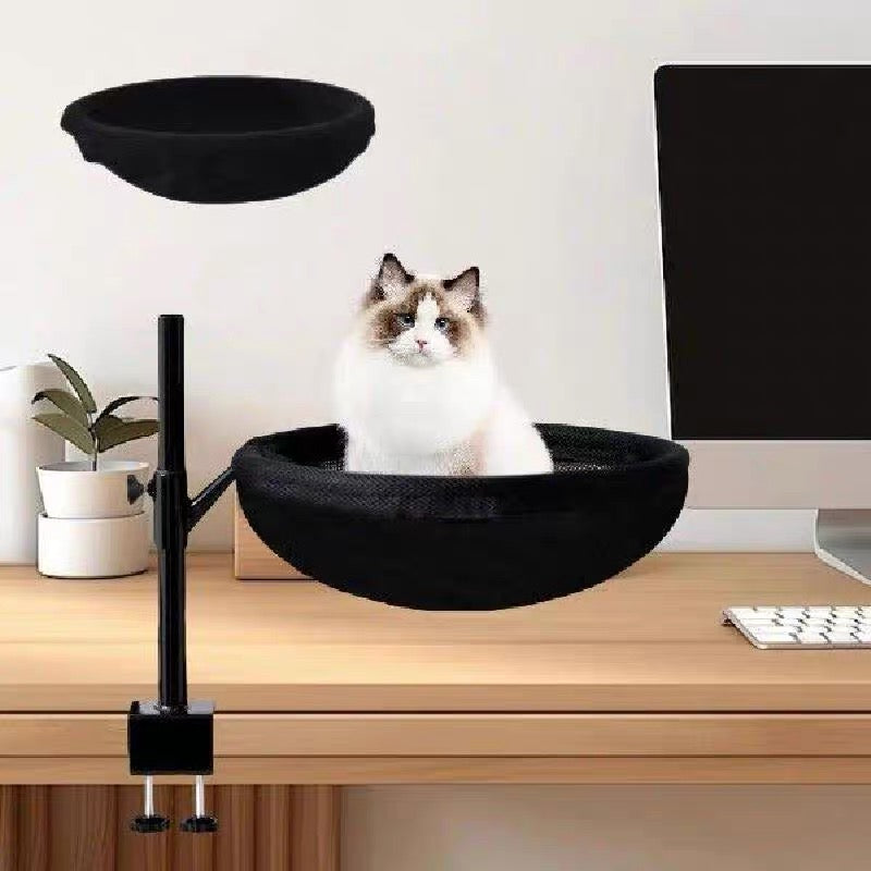 360° Rotating Desk Cat Bed Perch - Height Adjustable, Holds 50 Lbs, Washable Cover For Office & Gaming Desks