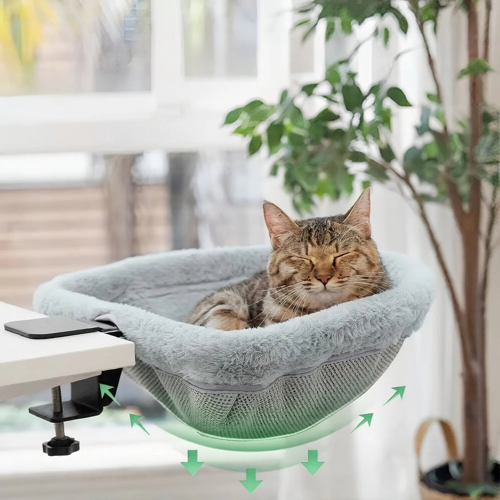360° Rotating Desk Cat Bed Perch - Height Adjustable, Holds 50 Lbs, Washable Cover For Office & Gaming Desks