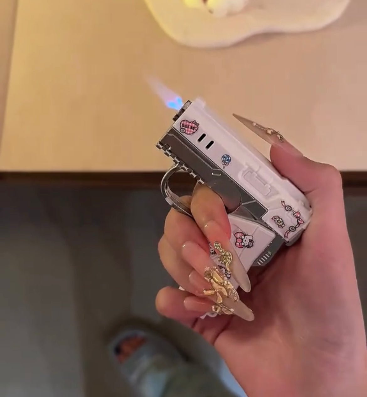Folding lighter flashing light carrot knife