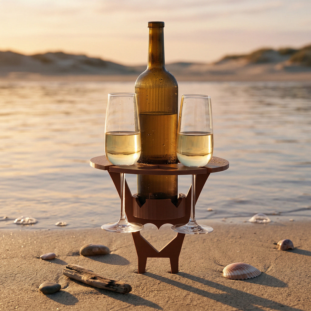 Portable Picnic & Beach Wine Table | 3D-Printed Lightweight Foldable Tray | Holds Wine Glasses, Bottles, and Mobile Phones