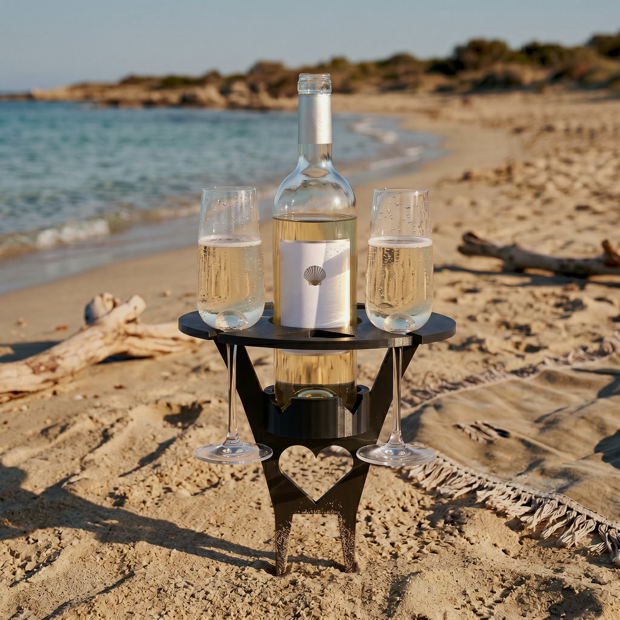 Portable Picnic & Beach Wine Table | 3D-Printed Lightweight Foldable Tray | Holds Wine Glasses, Bottles, and Mobile Phones
