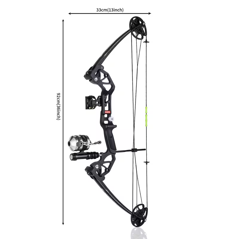 Bow and fishing set (including 3 arrows), 15-45 LBS draw length 18"-29.5", right-hand compound bow for fishing, reel, hunting, and shooting; fully adjustable.