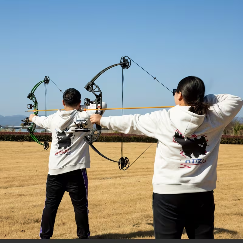 Bow and fishing set (including 3 arrows), 15-45 LBS draw length 18"-29.5", right-hand compound bow for fishing, reel, hunting, and shooting; fully adjustable.