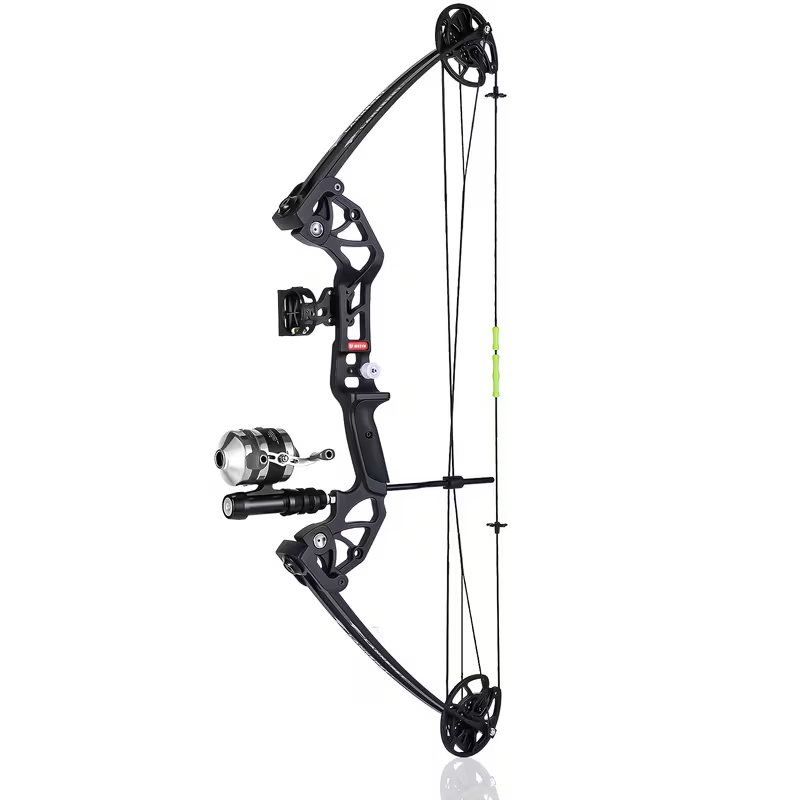 Bow and fishing set (including 3 arrows), 15-45 LBS draw length 18"-29.5", right-hand compound bow for fishing, reel, hunting, and shooting; fully adjustable.