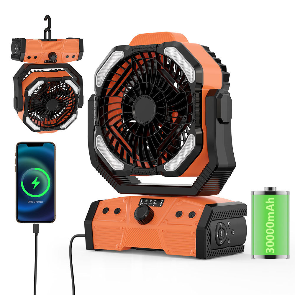 Portable High-Capacity Rechargeable Camping Fan with Stepless Speed Control and Tent Light (for Fishing & Camping)