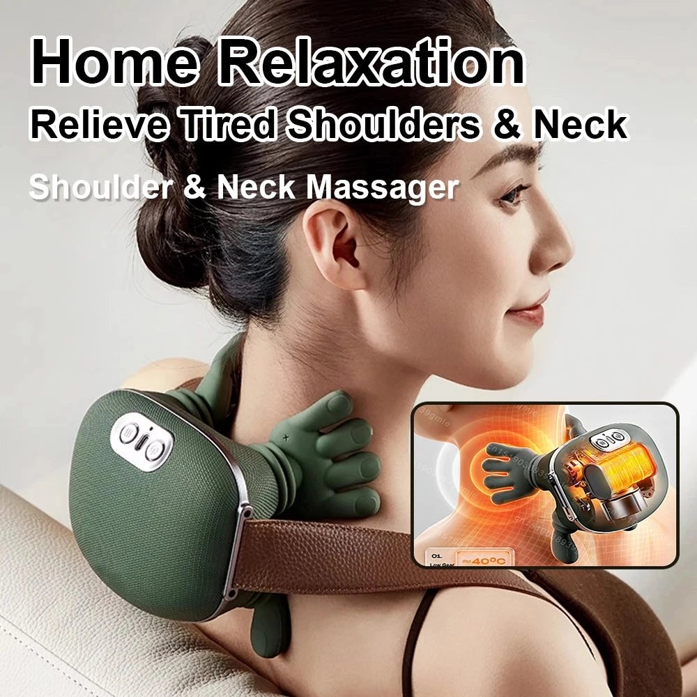 Neck Massager Red Light Hot Compress Cervical Spine Massager Shoulder Neck Shiatsu Kneading Trapezius Massage Relax Pain Relief