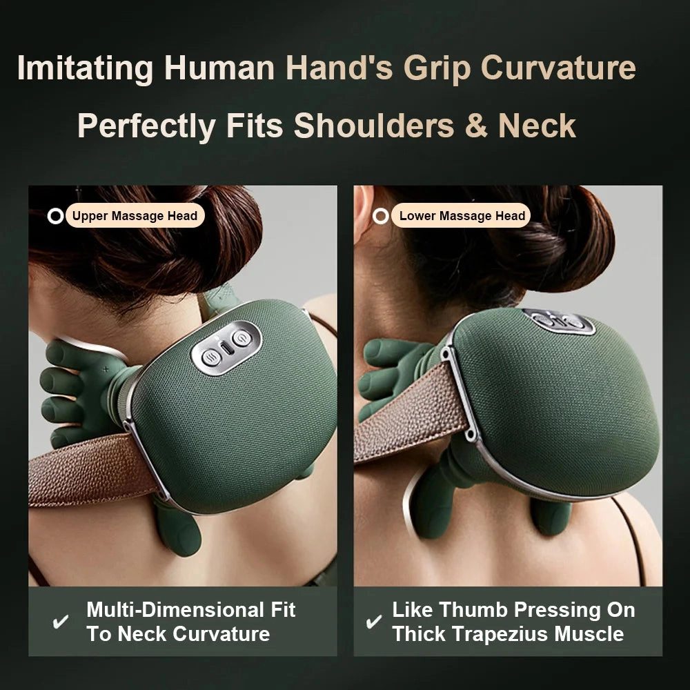 Neck Massager Red Light Hot Compress Cervical Spine Massager Shoulder Neck Shiatsu Kneading Trapezius Massage Relax Pain Relief