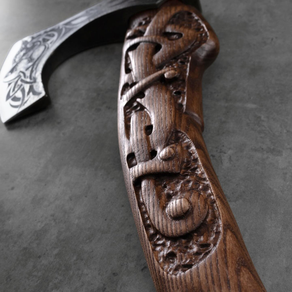 Engraved Nordic battle axe, tactical camping axe