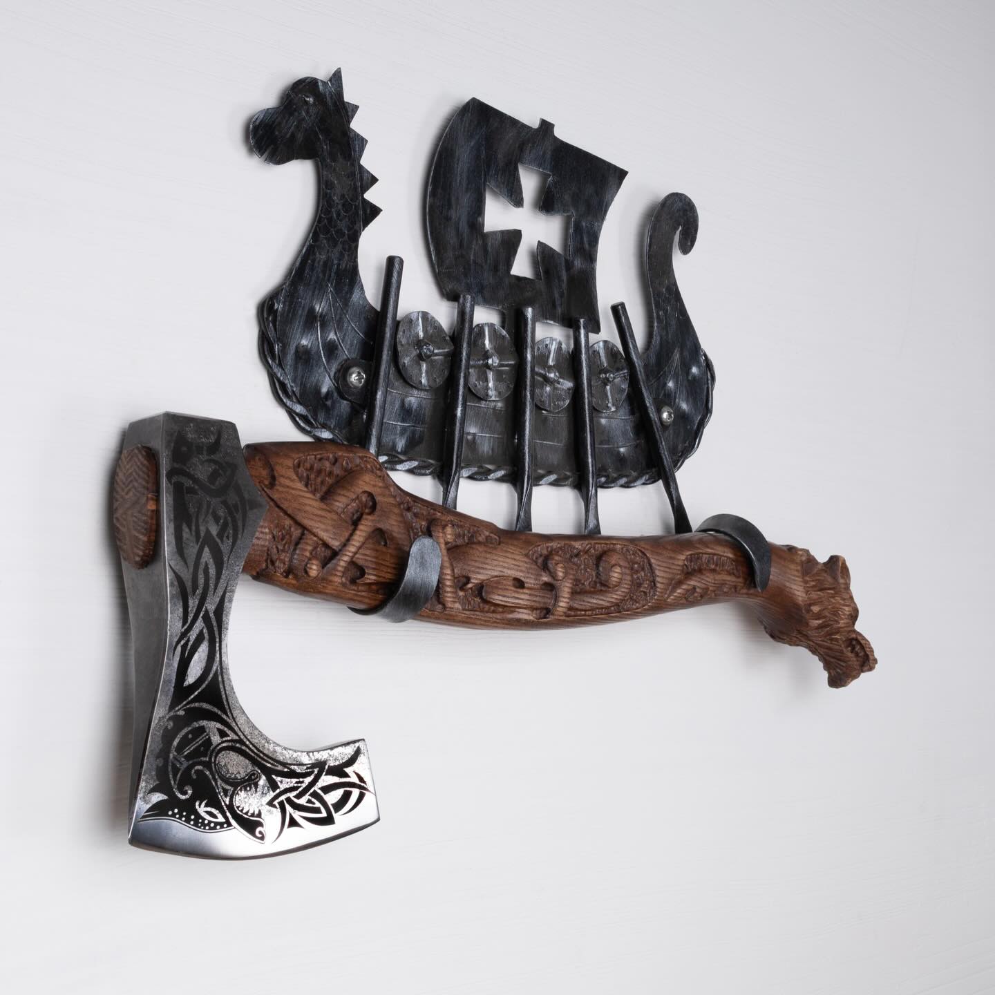 Engraved Nordic battle axe, tactical camping axe