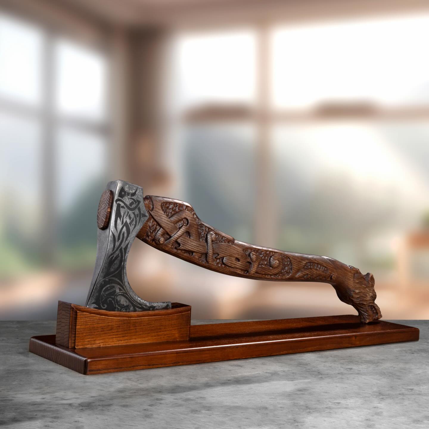 Engraved Nordic battle axe, tactical camping axe