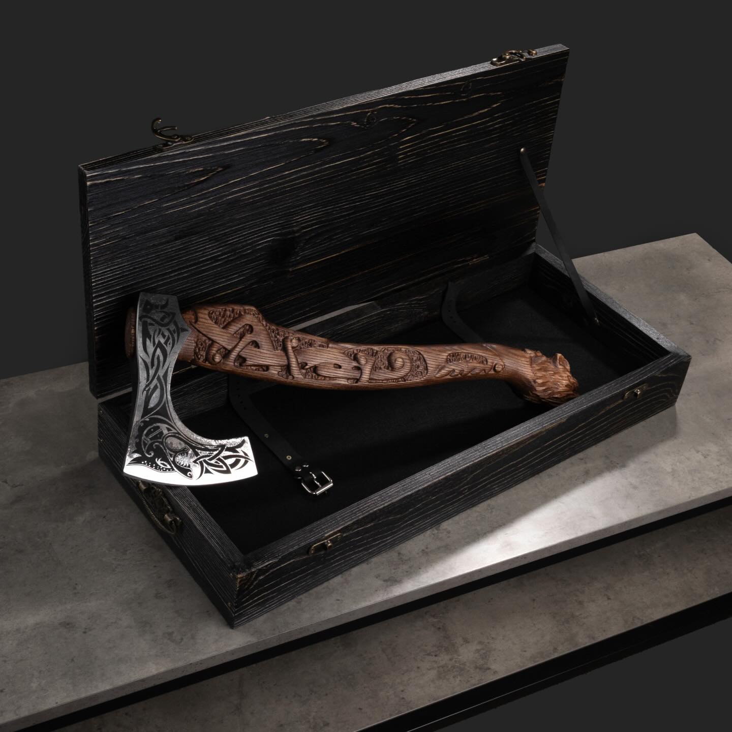 Engraved Nordic battle axe, tactical camping axe