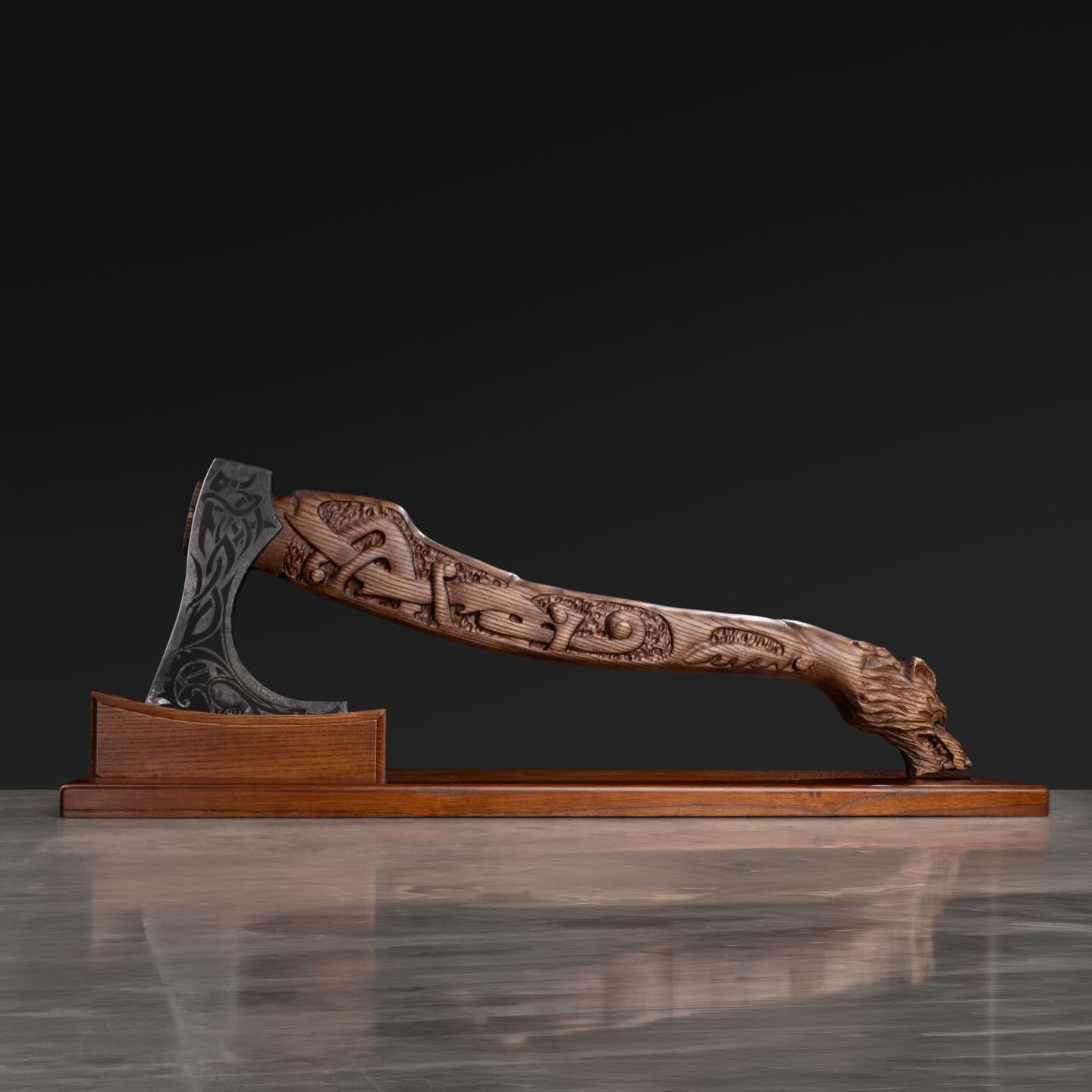 Engraved Nordic battle axe, tactical camping axe
