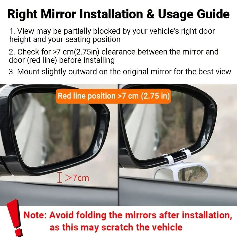 Set of 2 HD Blind Spot Mirrors for Vehicles 360° Adjustable Ultra-Clear Glass Wide-Angle View for Front & Rear Wheels Perfect for Trucks SUVs and Sedans