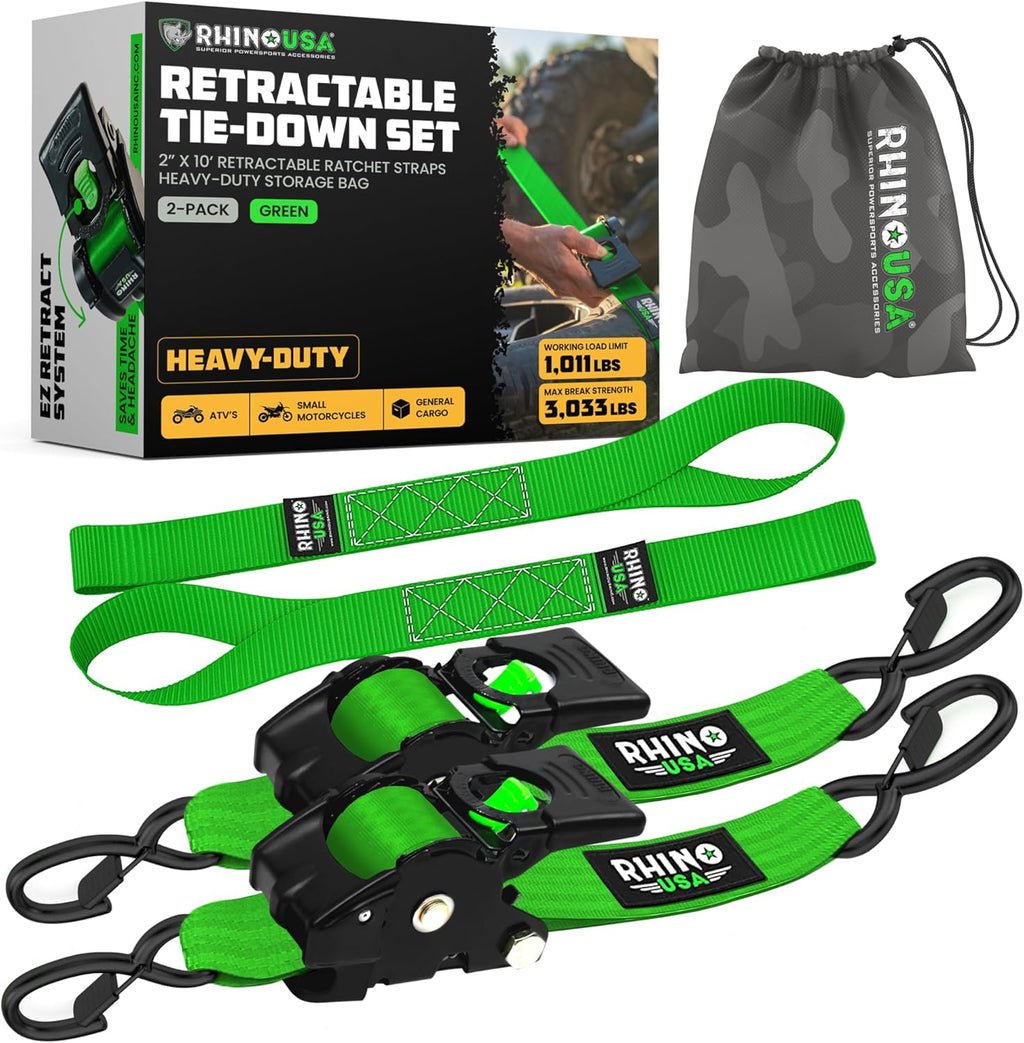 Retractable ratchet straps (2-pack) - 2 inches x 10 feet (3,033 lbs breaking strength)
