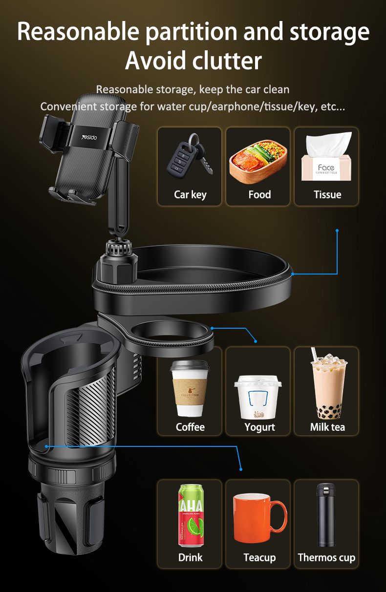 Rotating Phone Mount 4 in 1 Multifunctional Car Cup Phone Holder