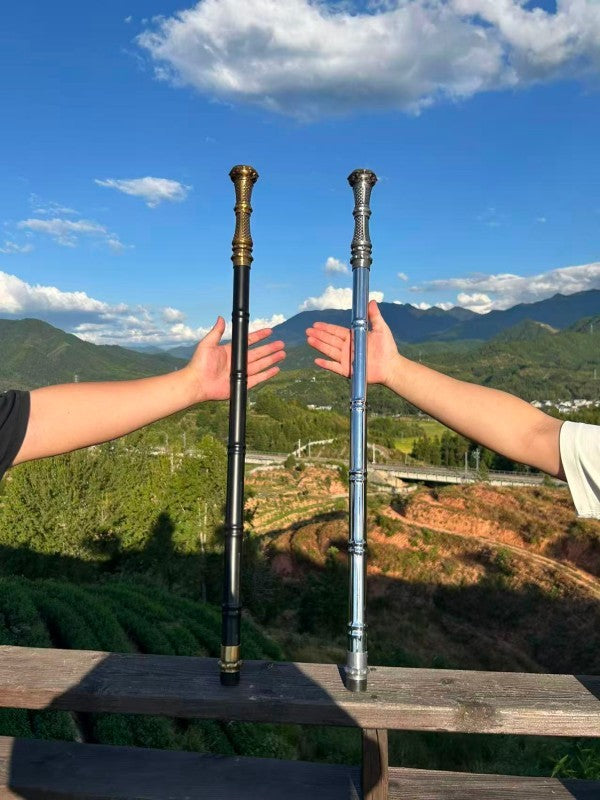 Multifunctional Staff: "Dragon Gall" Bright Silver Reverse-Grip Spear—Integrated Manganese Steel Construction, Quenched, Unsharpened Blade—Ideal for Outdoor Use and Vehicle Carry