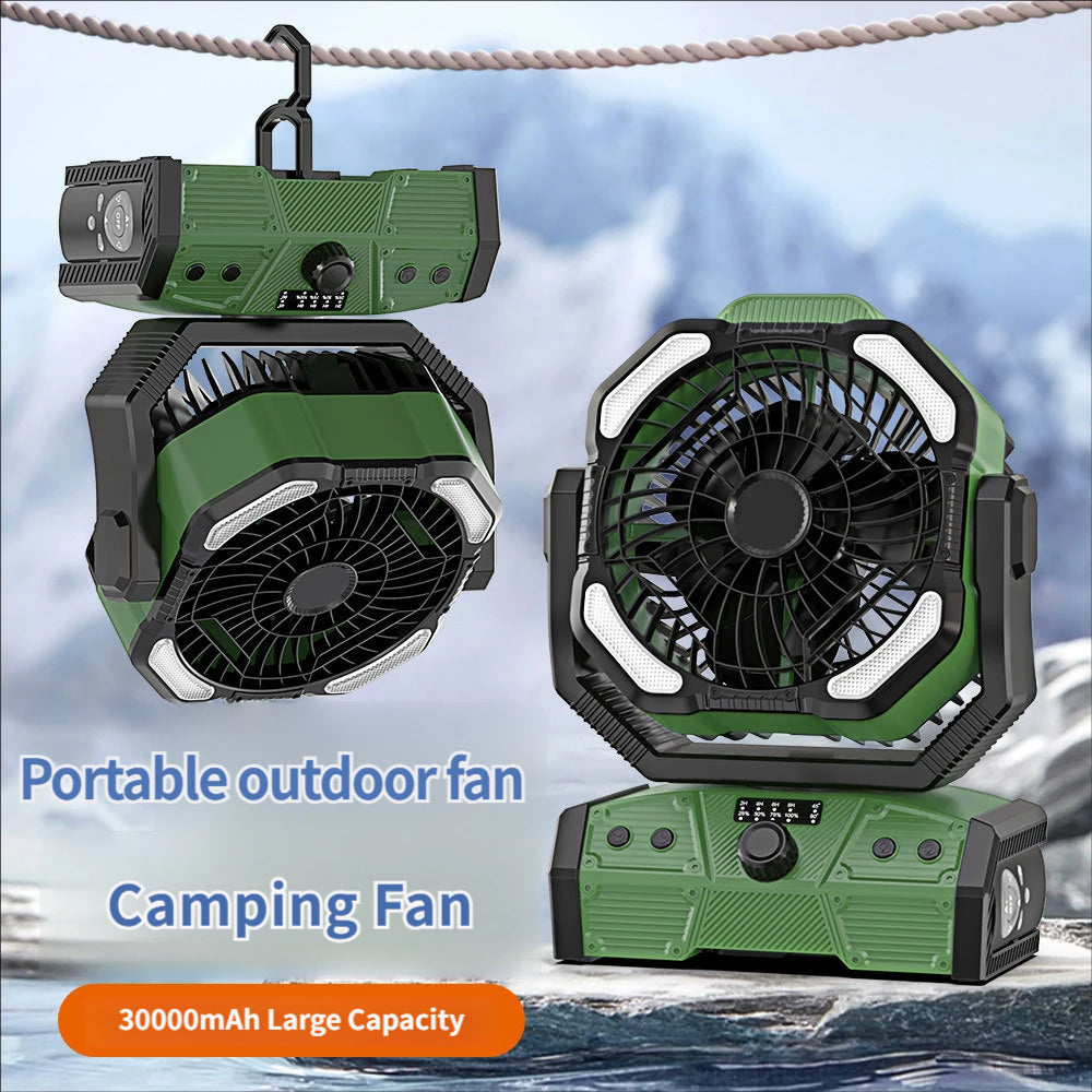 Portable High-Capacity Rechargeable Camping Fan with Stepless Speed Control and Tent Light (for Fishing & Camping)
