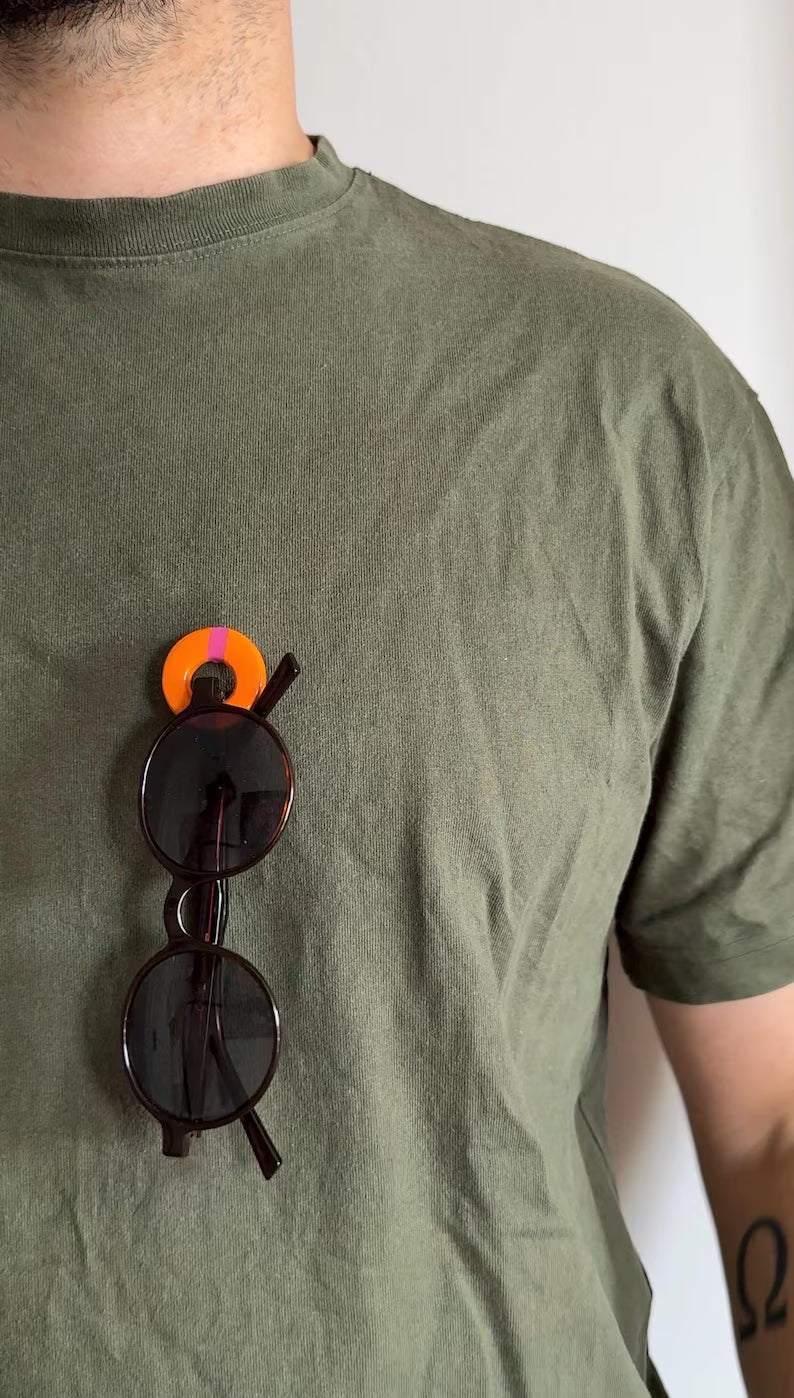 Round Eyeglass Holder Brooch - Handmade Clay & Resin Pin Accessory