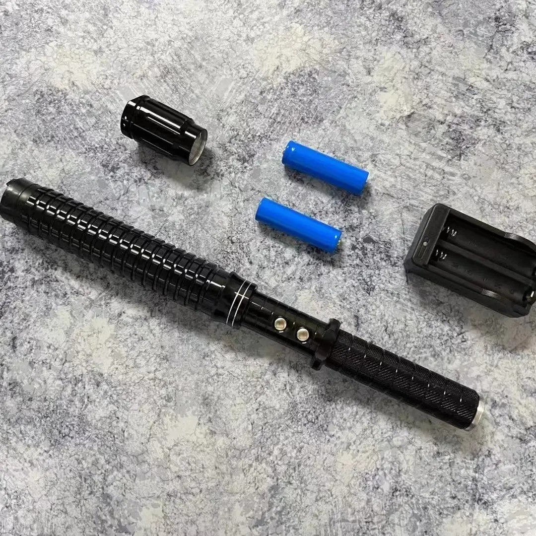 Outdoor multi-functional rechargeable high-intensity self-defense flashlight, essential for emergency lighting.