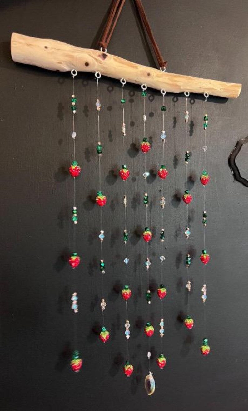 Strawberry Beaded SunCatcher: Hanging Glass Window Sun Catcher