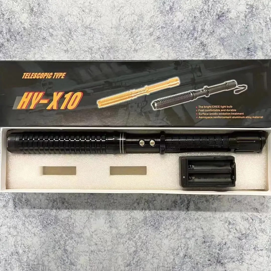 Outdoor multi-functional rechargeable high-intensity self-defense flashlight, essential for emergency lighting.