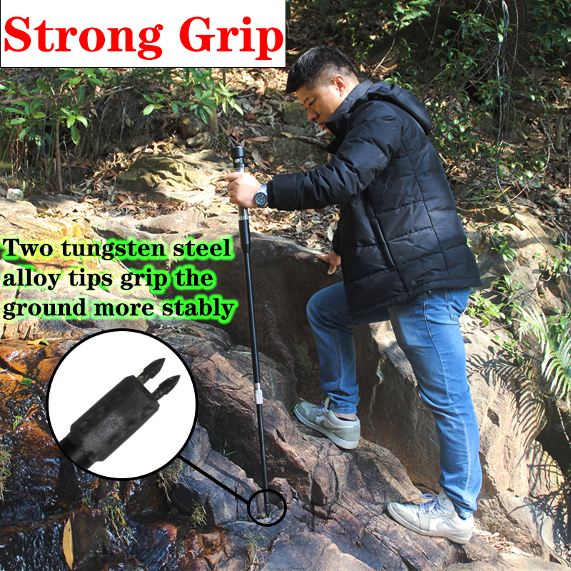 Multifunctional adjustable telescopic aluminum alloy hiking pole, foldable hiking pole with lighter, modern style