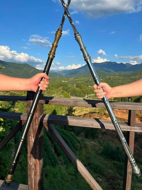 Multifunctional Staff: "Dragon Gall" Bright Silver Reverse-Grip Spear—Integrated Manganese Steel Construction, Quenched, Unsharpened Blade—Ideal for Outdoor Use and Vehicle Carry