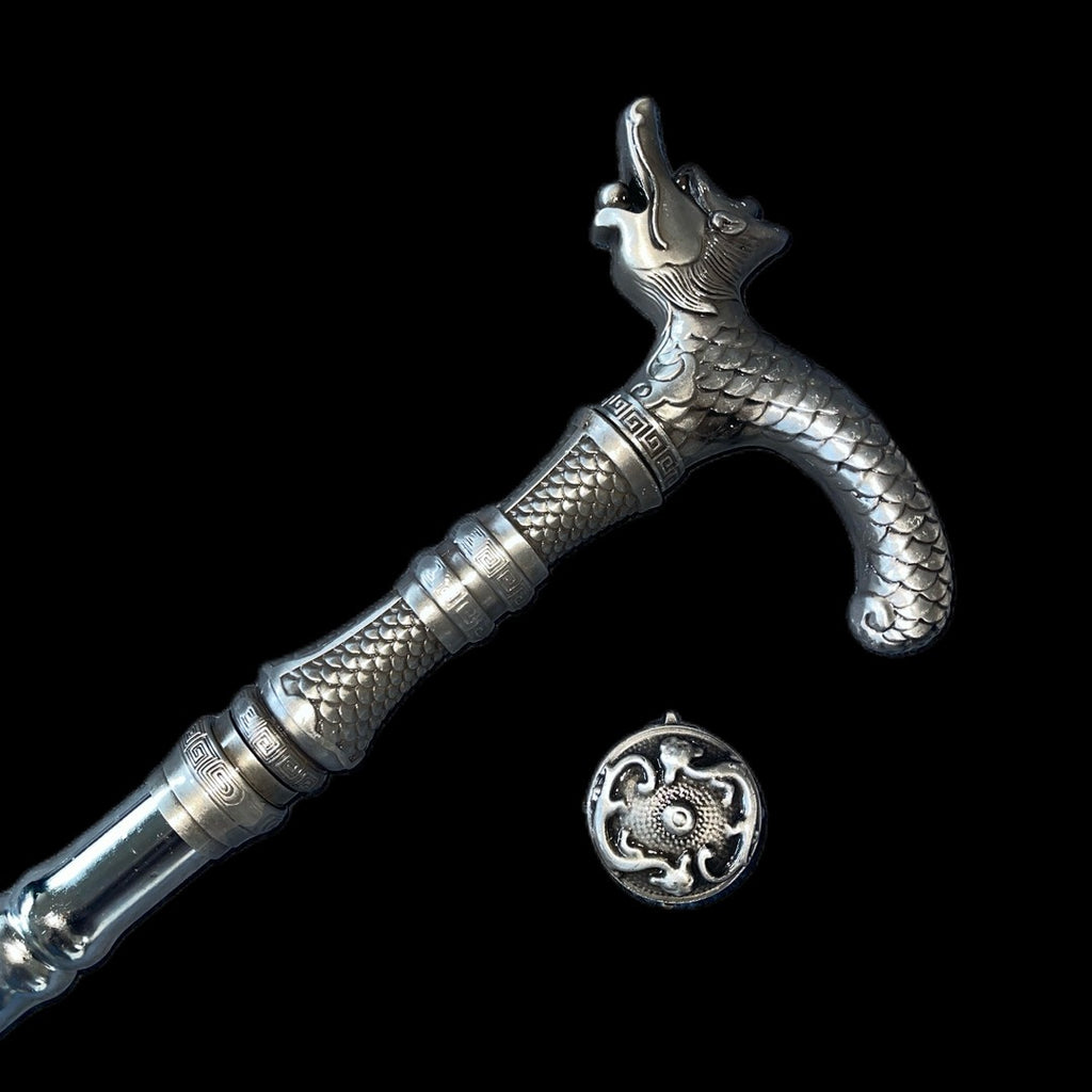 Double-Headed [Dragon-Head Quad-Blade Cane Sword] — Longquan-Forged, Quenched Manganese Steel