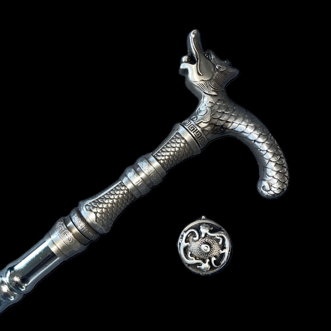 Double-Headed [Dragon-Head Quad-Blade Cane Sword] — Longquan-Forged, Quenched Manganese Steel