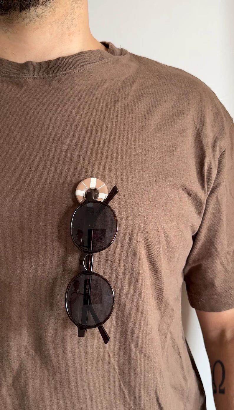 Round Eyeglass Holder Brooch - Handmade Clay & Resin Pin Accessory
